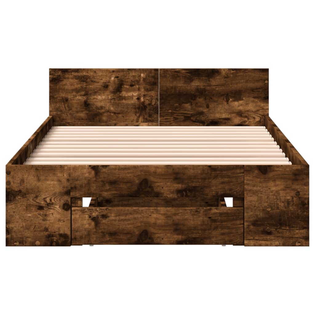 vidaXL Cadru de pat cu sertar stejar fumuriu 90x190 cm lemn prelucrat