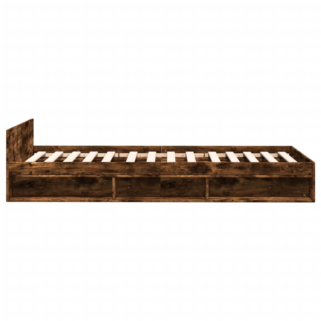 vidaXL Cadru de pat cu sertar stejar fumuriu 90x190 cm lemn prelucrat