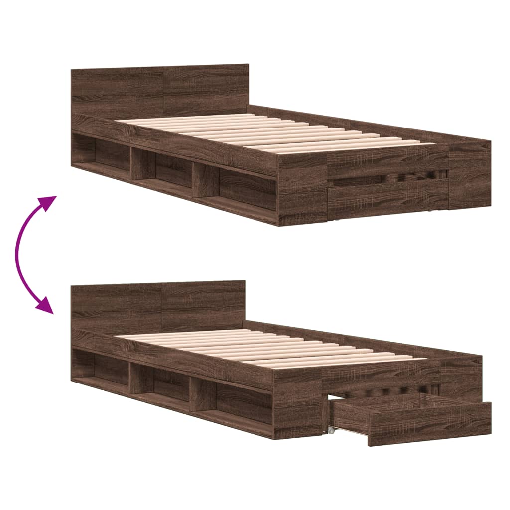 vidaXL Cadru de pat cu sertar, stejar maro, 90x190 cm lemn prelucrat