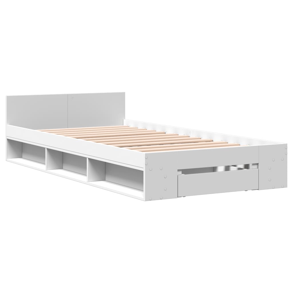 vidaXL Cadru de pat cu sertar, alb, 100x200 cm, lemn prelucrat