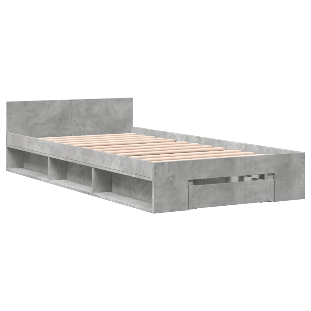 vidaXL Cadru de pat cu sertar, gri beton, 90x200 cm, lemn prelucrat
