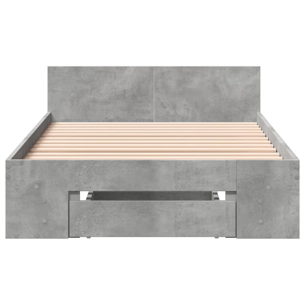 vidaXL Cadru de pat cu sertar, gri beton, 90x200 cm, lemn prelucrat