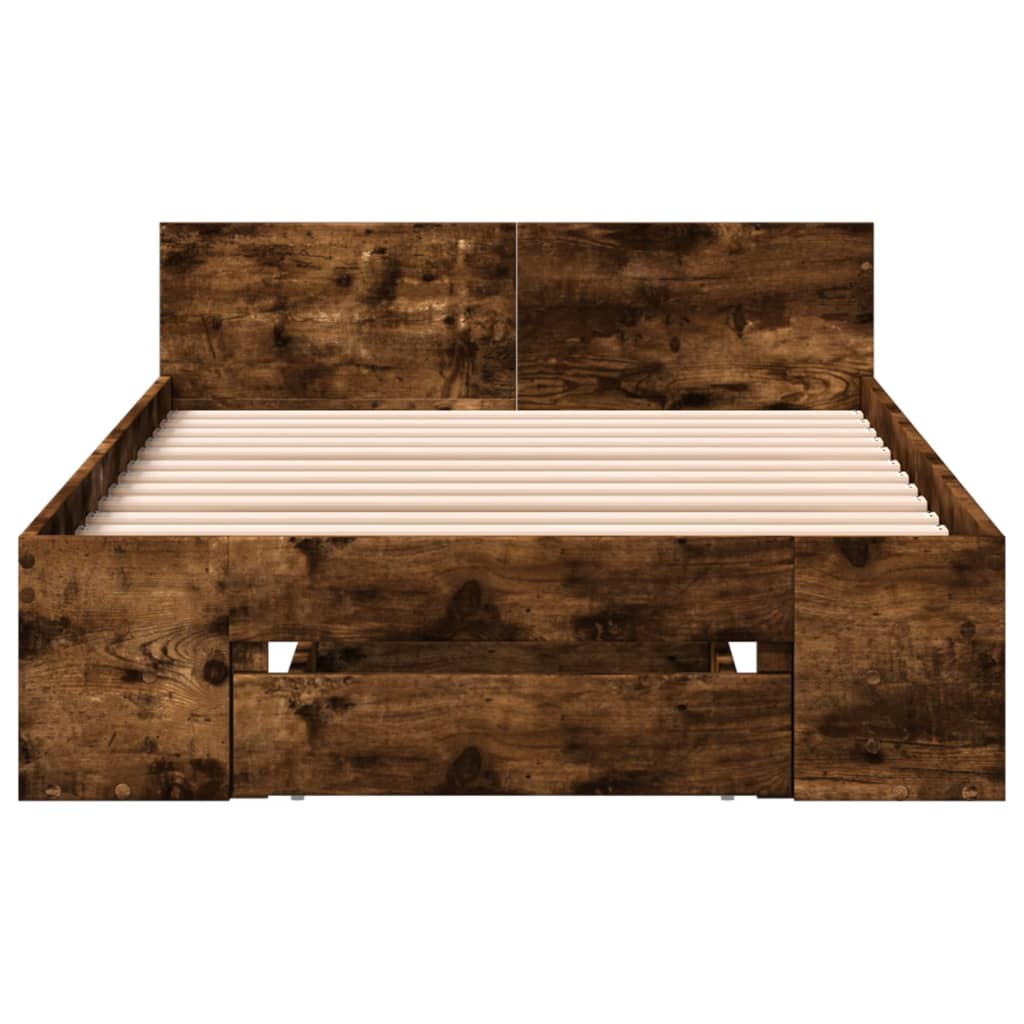 vidaXL Cadru de pat cu sertar stejar fumuriu 75x190 cm lemn prelucrat