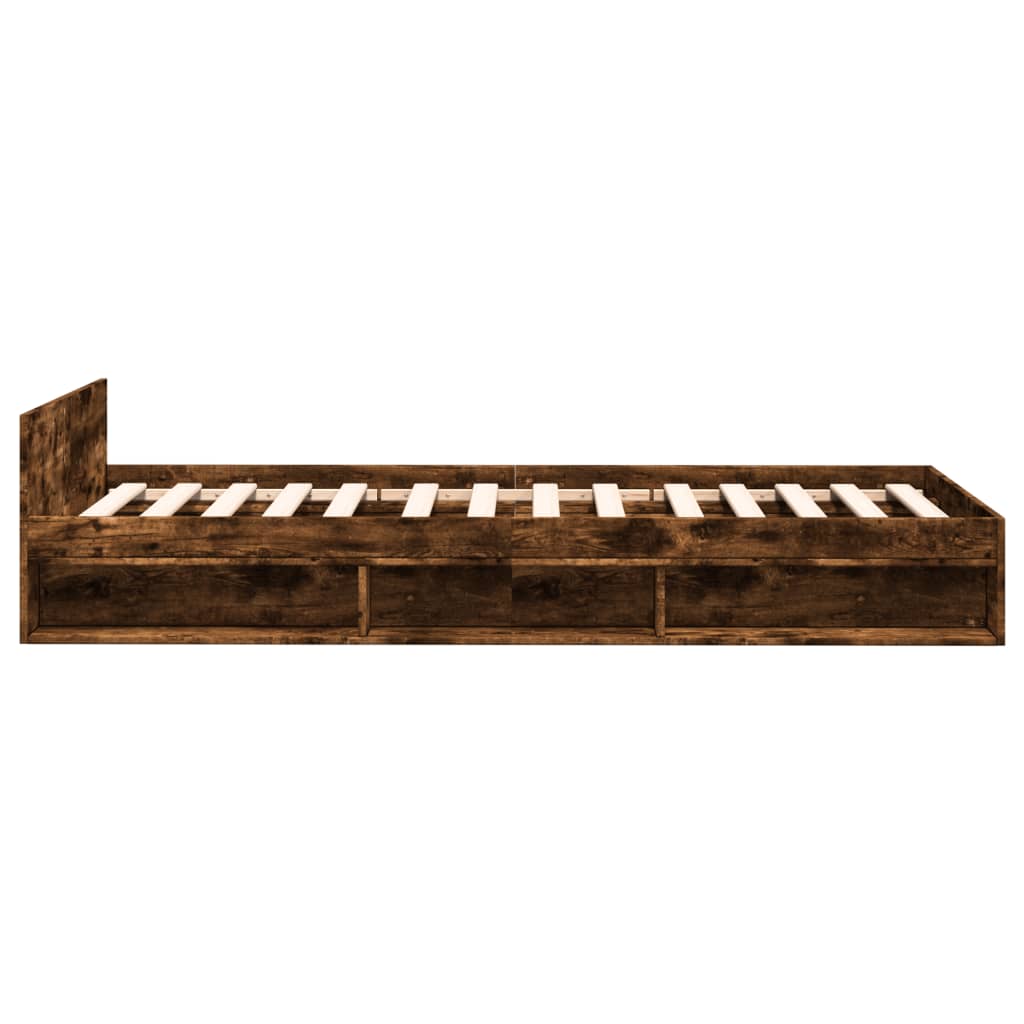 vidaXL Cadru de pat cu sertar stejar fumuriu 75x190 cm lemn prelucrat