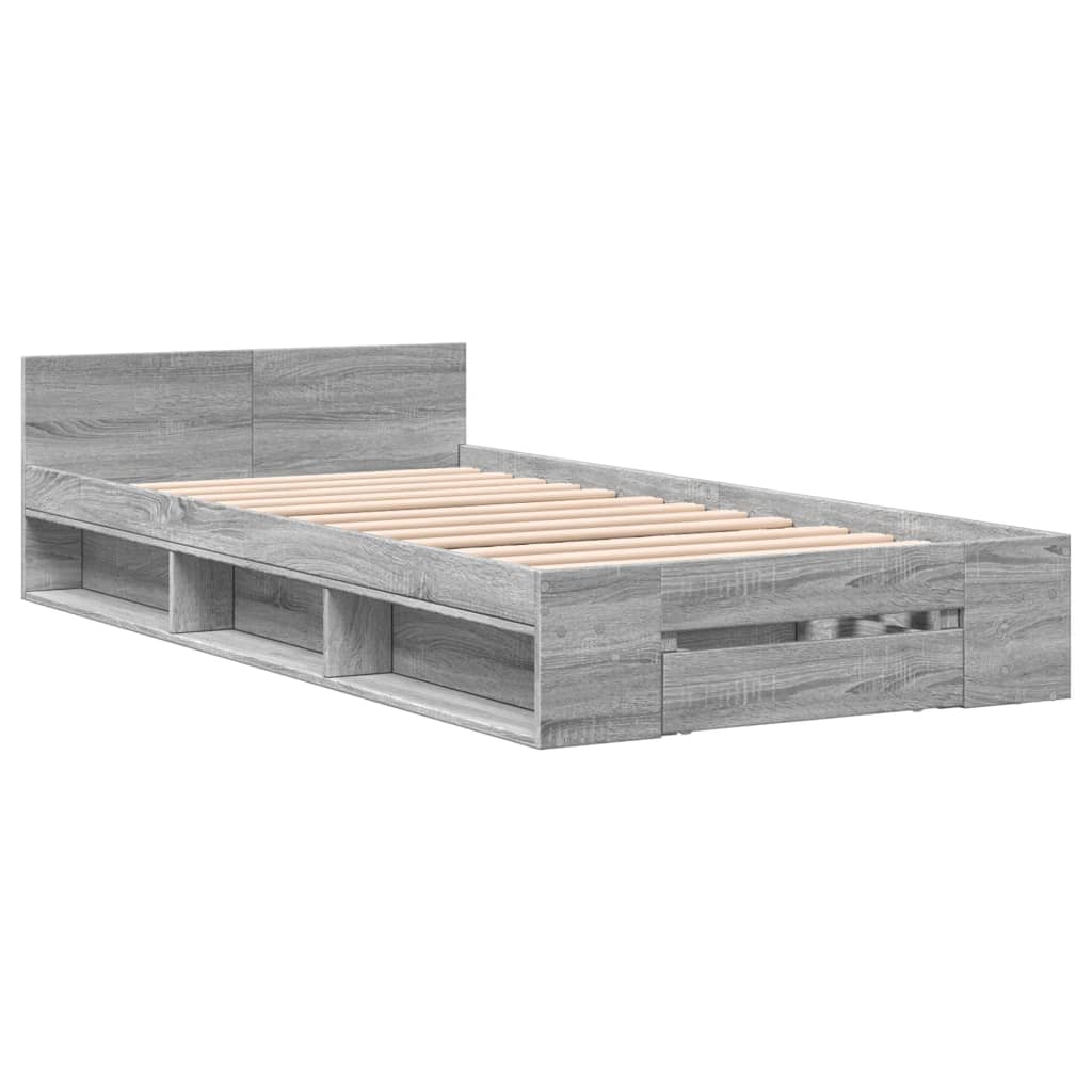 vidaXL Cadru de pat cu sertar gri sonoma 75x190 cm lemn prelucrat