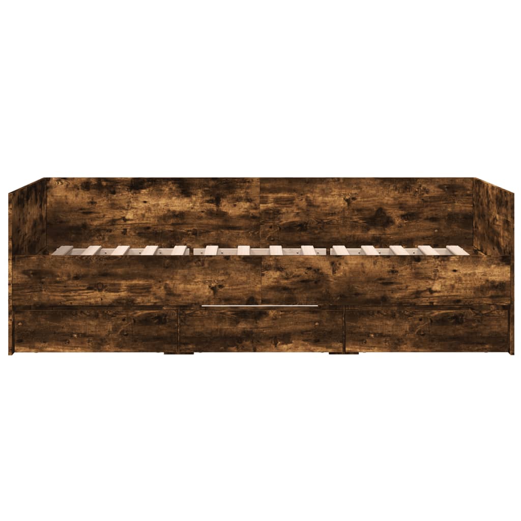 vidaXL Pat de zi cu sertare fără saltea, stejar fumuriu, 100x200 cm