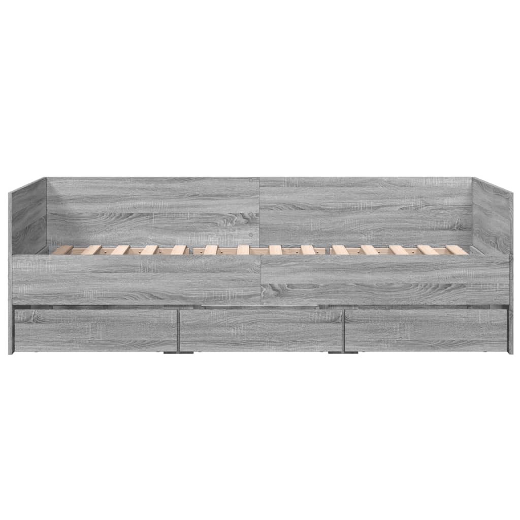 vidaXL Pat de zi cu sertare fără saltea, gri sonoma, 100x200 cm