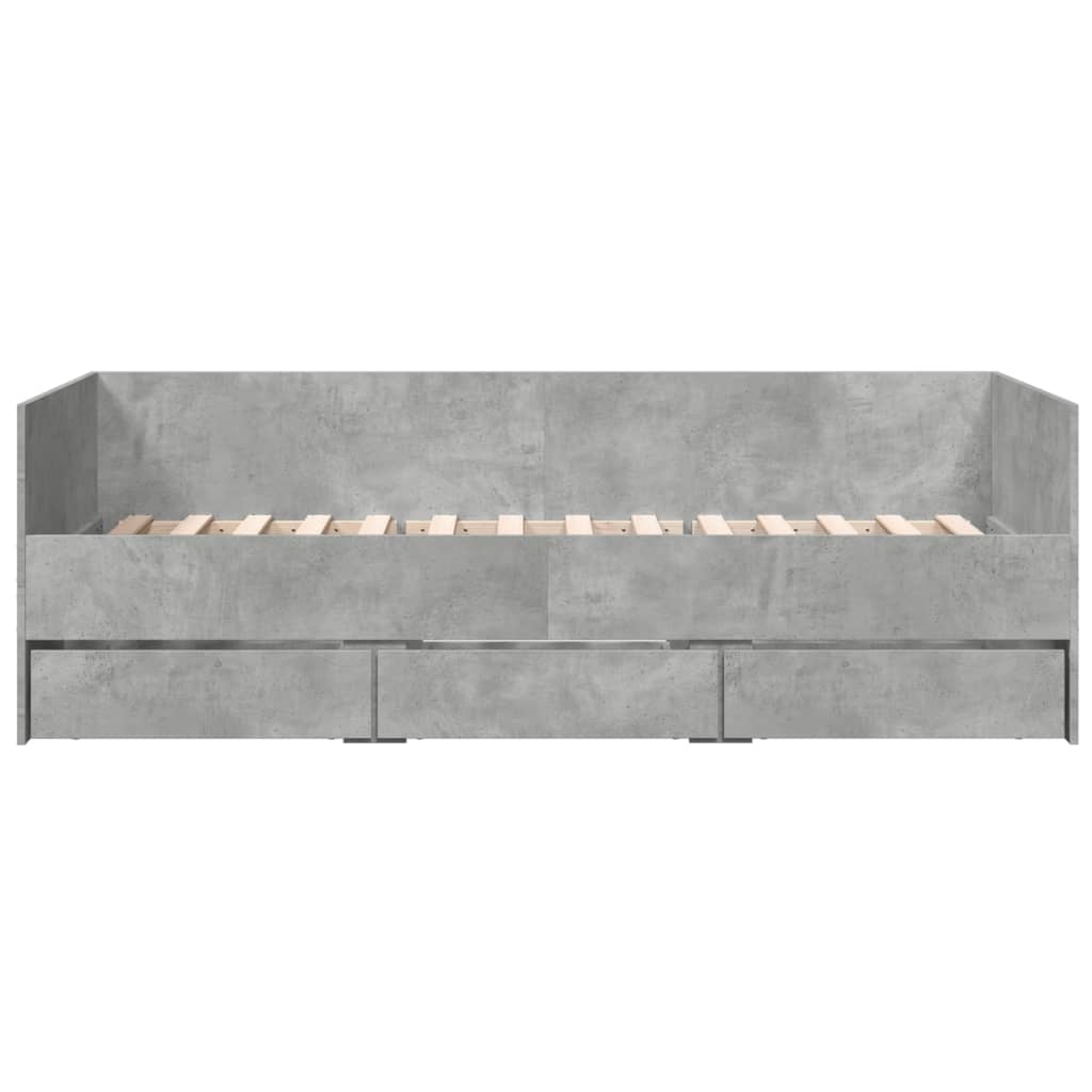 vidaXL Pat de zi cu sertare fără saltea, gri beton, 90x200 cm