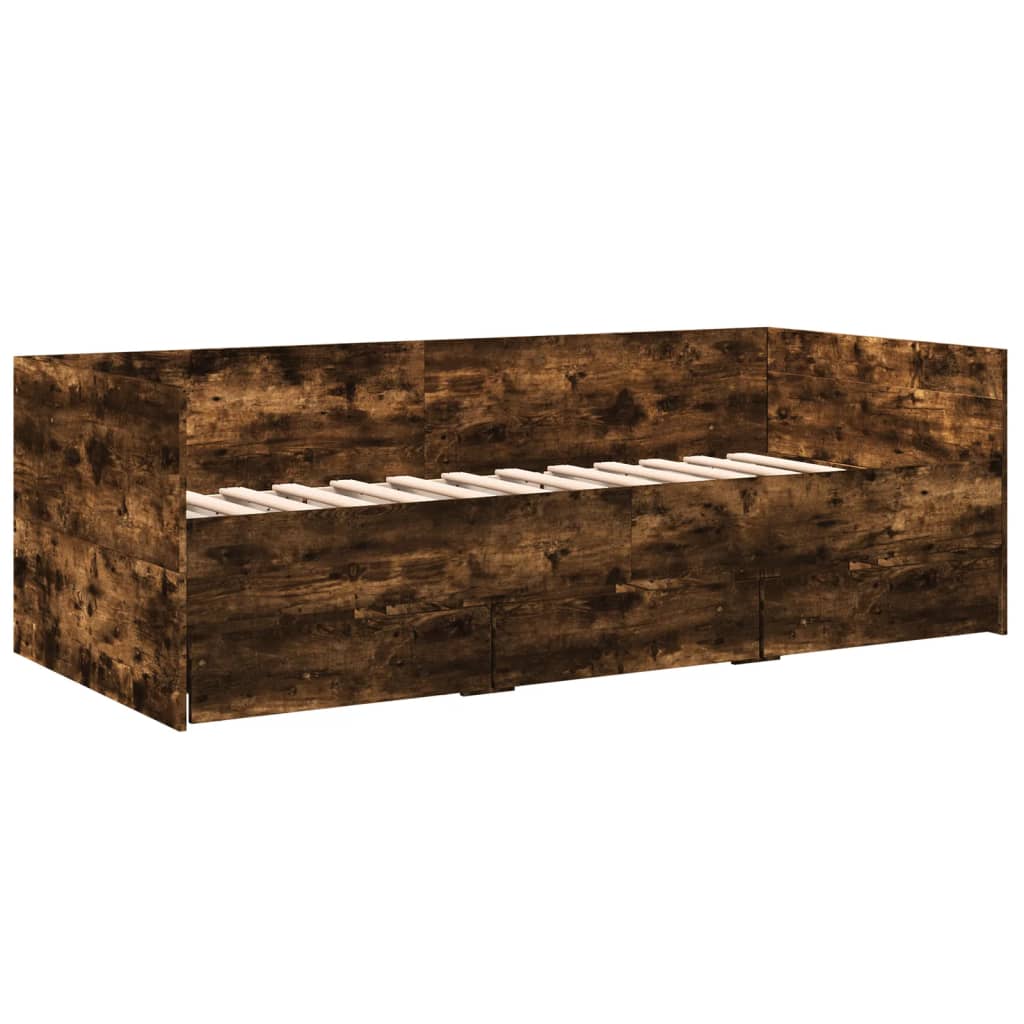 vidaXL Pat de zi cu sertare fără saltea, stejar fumuriu, 90x200 cm