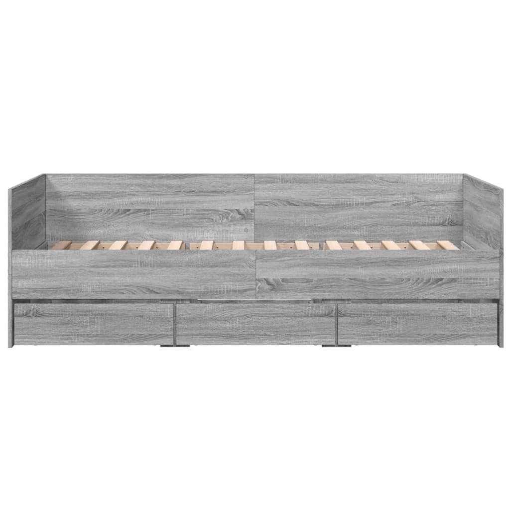 vidaXL Pat de zi cu sertare fără saltea, gri sonoma, 90x200 cm