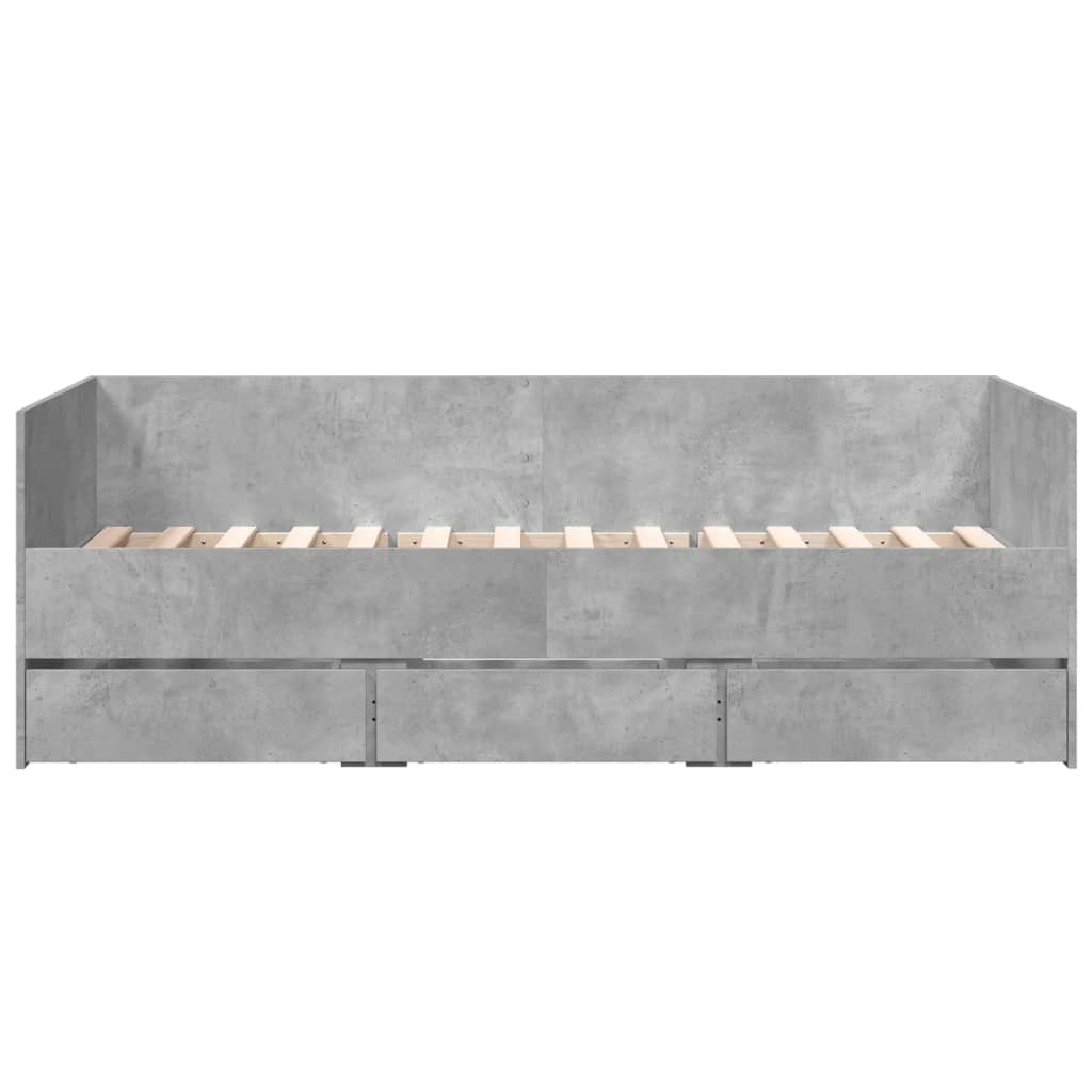 vidaXL Pat de zi cu sertare fără saltea, gri beton, 90x190 cm