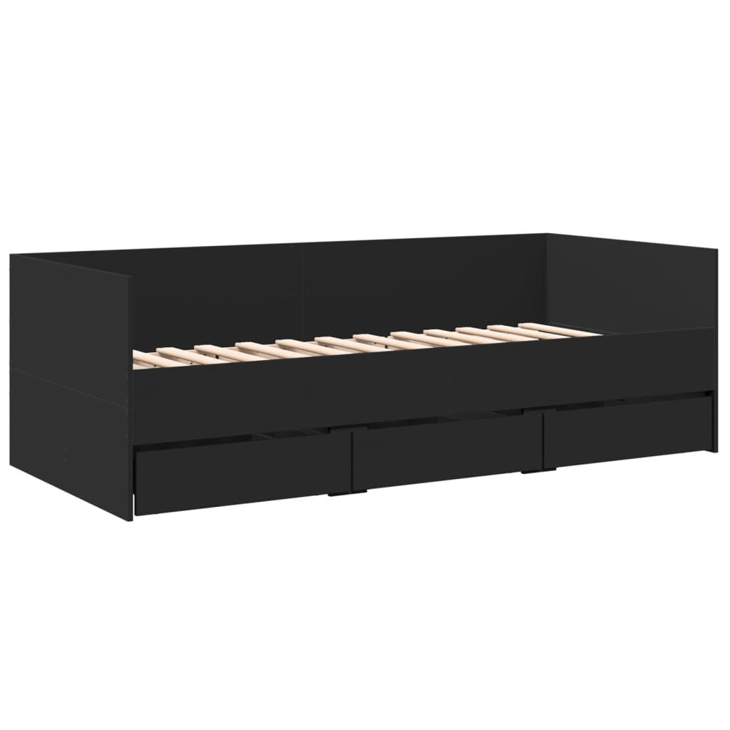 vidaXL Pat de zi cu sertare fără saltea, negru, 75x190 cm