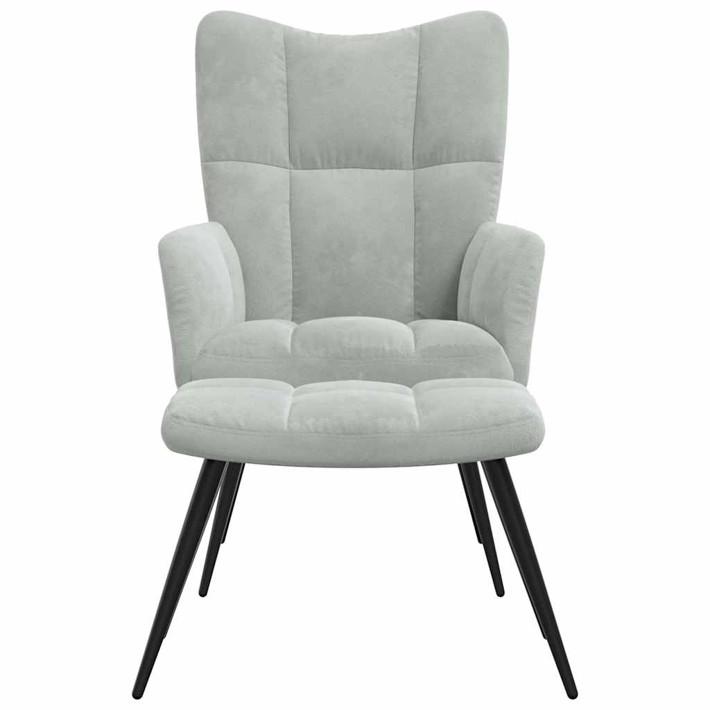 vidaXL Scaun de relaxare cu taburet, gri deschis, catifea vidaXL Scaun de relaxare cu taburet, gri deschis, catifea