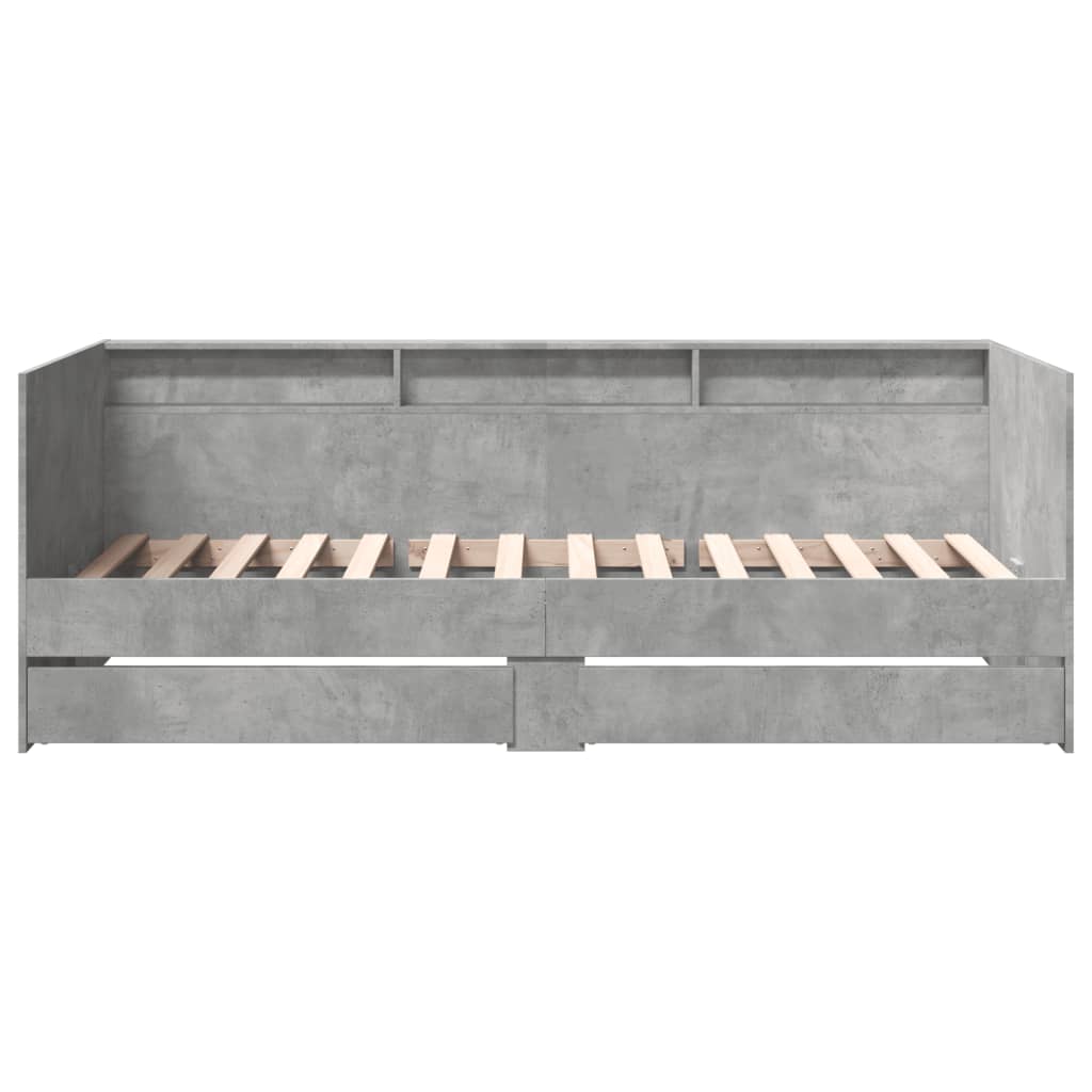vidaXL Pat de zi cu sertare fără saltea, gri beton, 100x200 cm