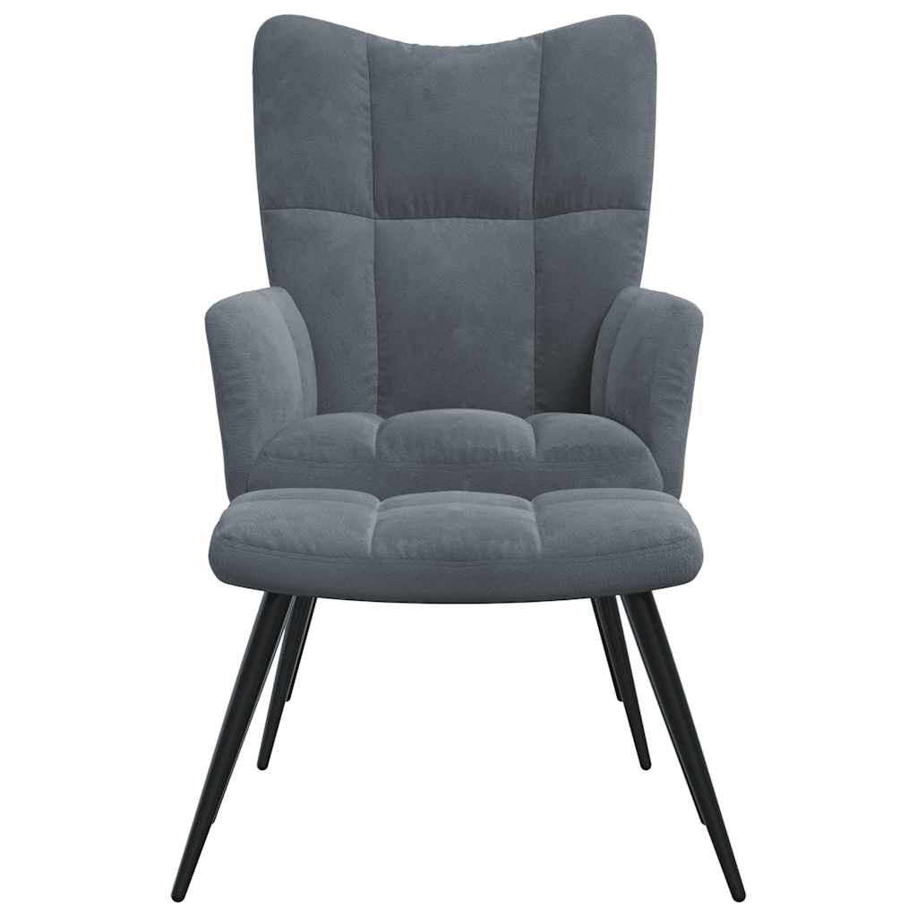 vidaXL Scaun de relaxare cu taburet, gri închis, catifea vidaXL Scaun de relaxare cu taburet, gri închis, catifea
