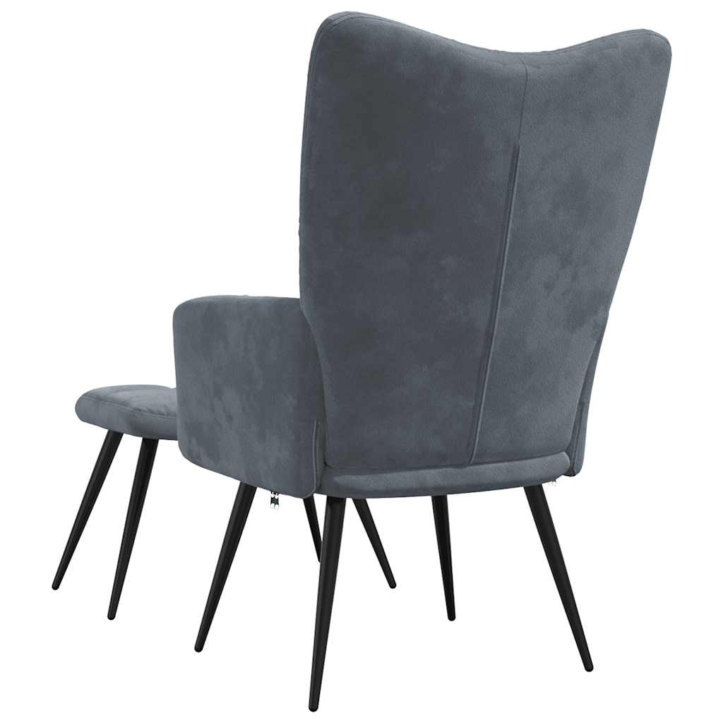 vidaXL Scaun de relaxare cu taburet, gri închis, catifea vidaXL Scaun de relaxare cu taburet, gri închis, catifea
