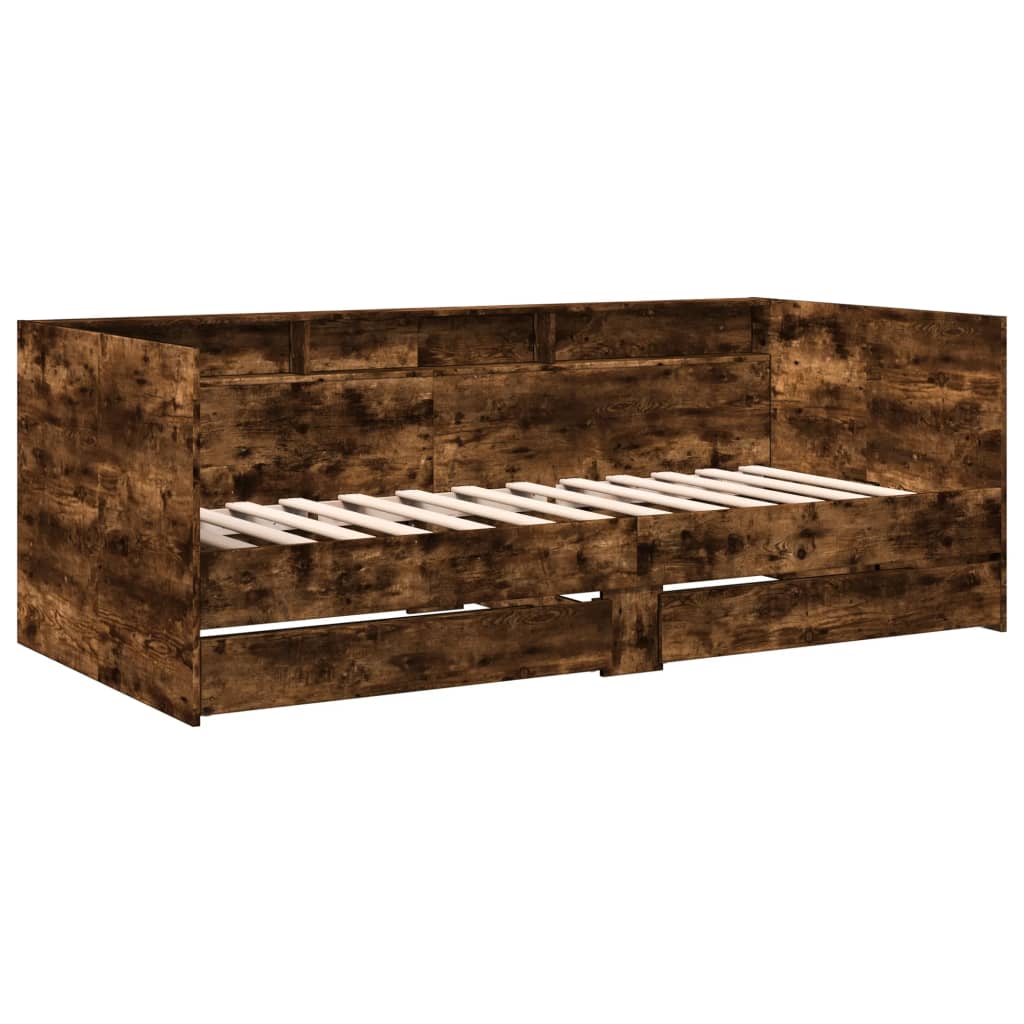 vidaXL Pat de zi cu sertare fără saltea, stejar fumuriu, 90x200 cm