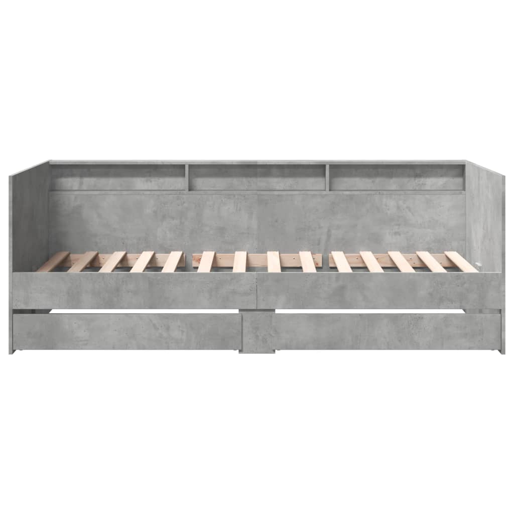 vidaXL Pat de zi cu sertare fără saltea, gri beton, 90x190 cm