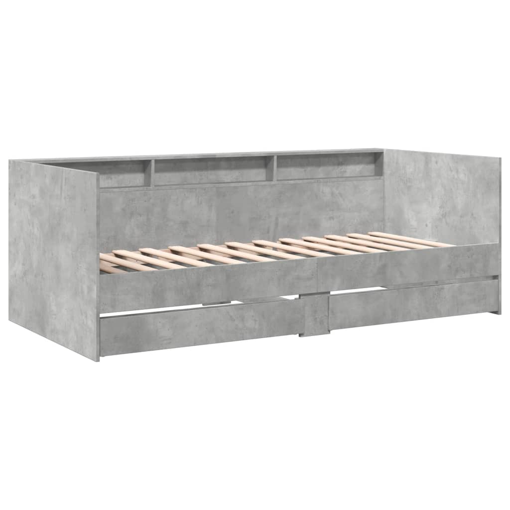 vidaXL Pat de zi cu sertare fără saltea, gri beton, 75x190 cm