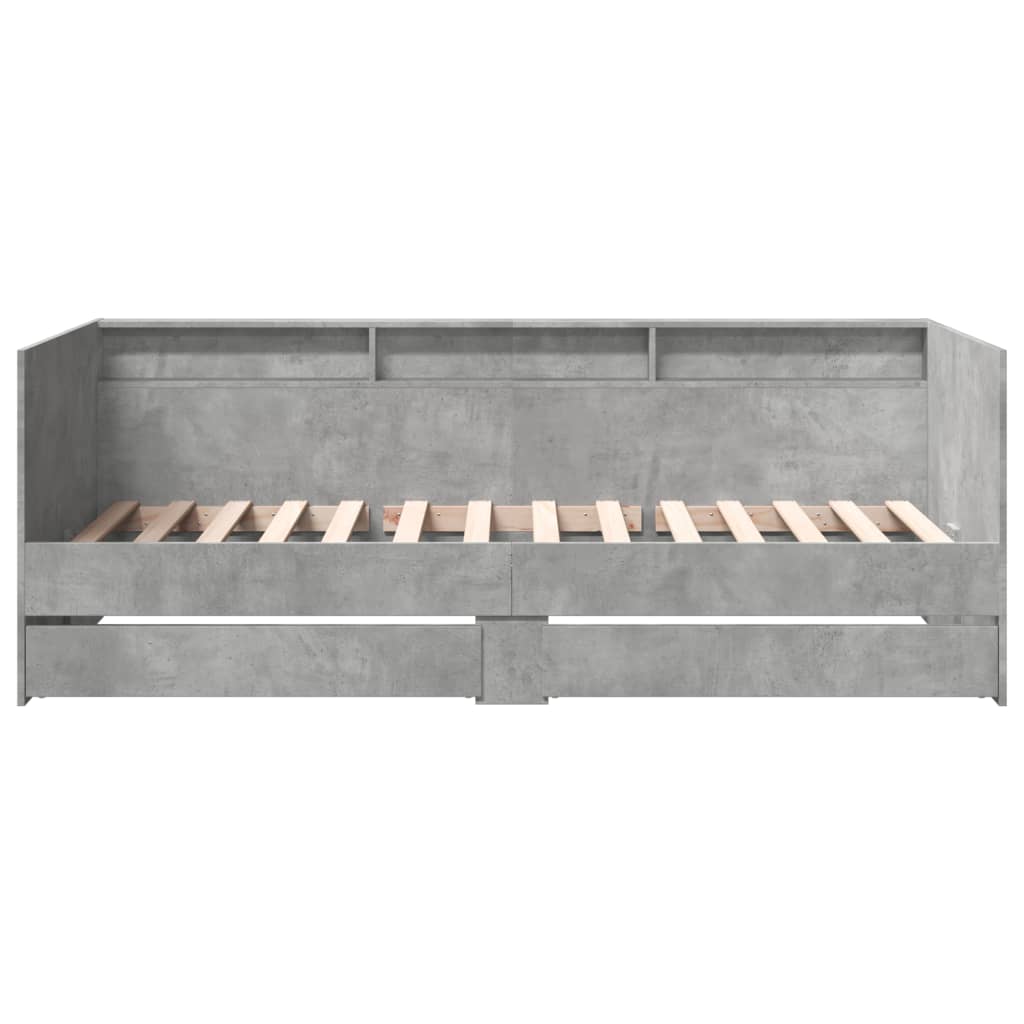 vidaXL Pat de zi cu sertare fără saltea, gri beton, 75x190 cm