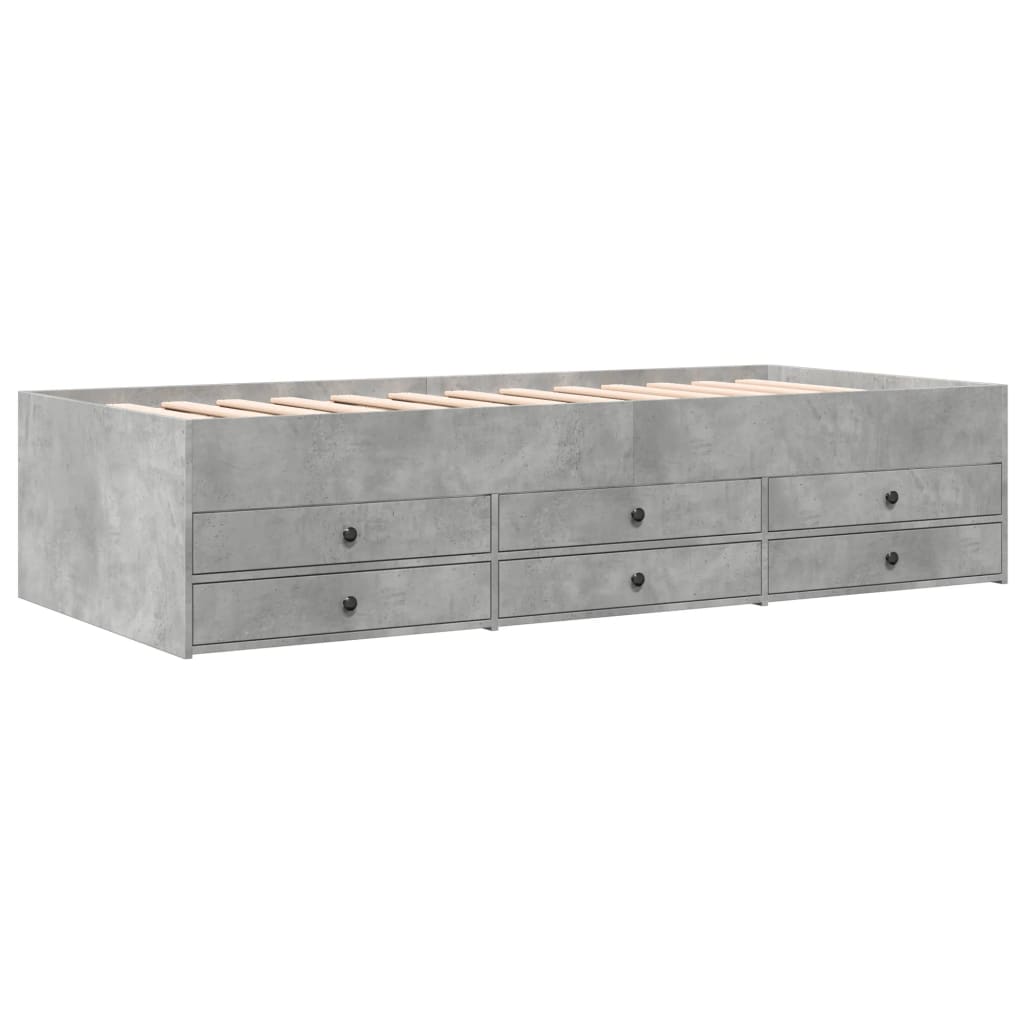 vidaXL Pat de zi cu sertare fără saltea, gri beton, 100x200 cm