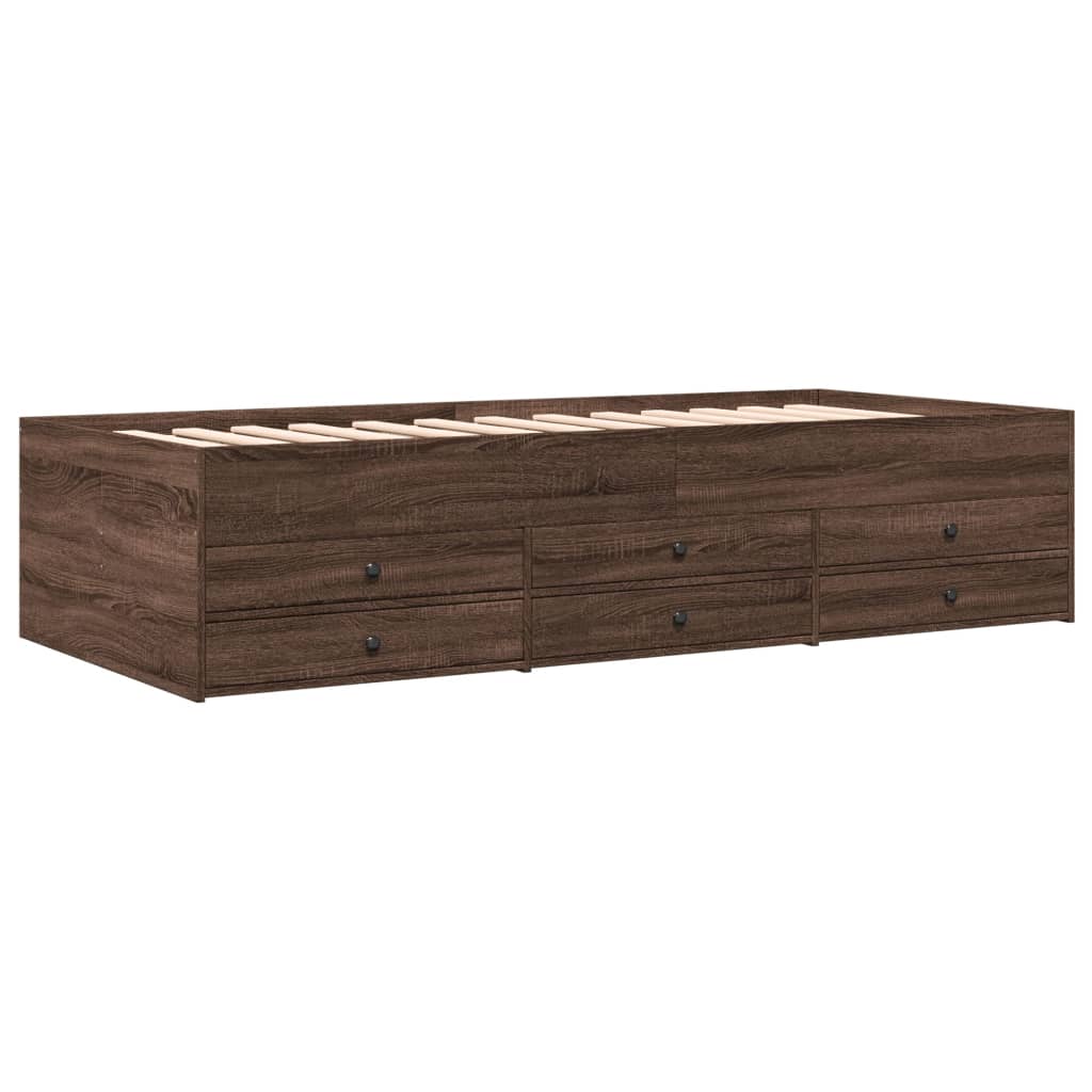 vidaXL Pat de zi cu sertare fără saltea, stejar maro, 100x200 cm