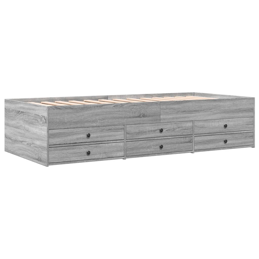 vidaXL Pat de zi cu sertare fără saltea, gri sonoma, 90x200 cm