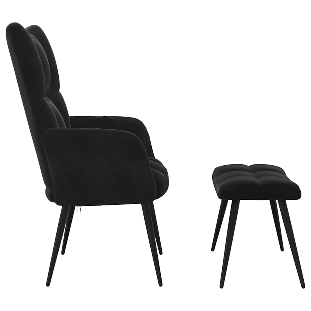 vidaXL Scaun de relaxare cu taburet, negru, catifea vidaXL Scaun de relaxare cu taburet, negru, catifea
