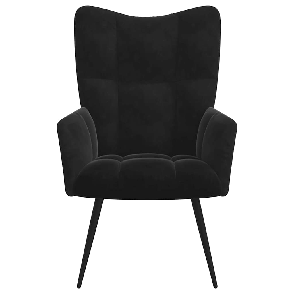 vidaXL Scaun de relaxare cu taburet, negru, catifea vidaXL Scaun de relaxare cu taburet, negru, catifea