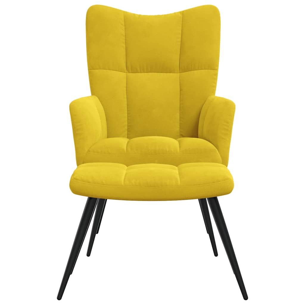 vidaXL Scaun de relaxare cu taburet, galben muștar, catifea vidaXL Scaun de relaxare cu taburet, galben muștar, catifea