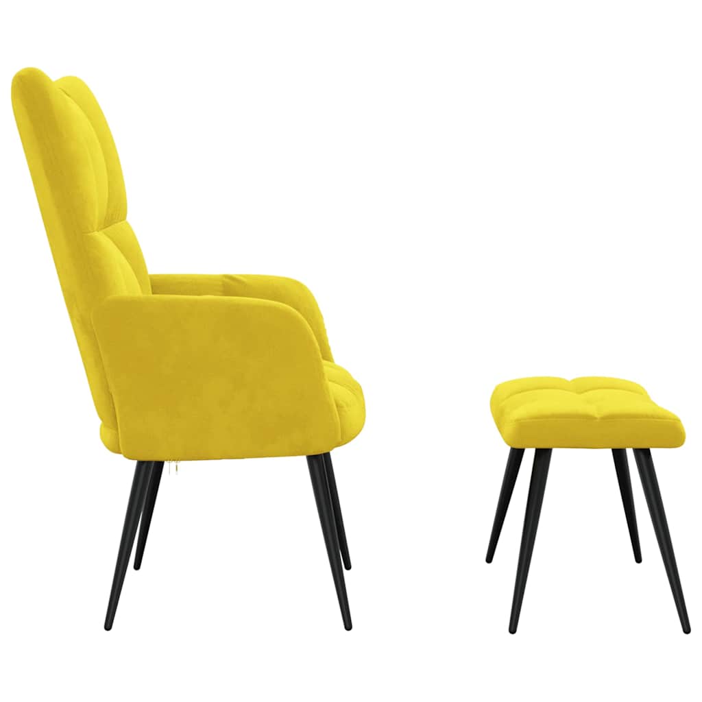 vidaXL Scaun de relaxare cu taburet, galben muștar, catifea vidaXL Scaun de relaxare cu taburet, galben muștar, catifea