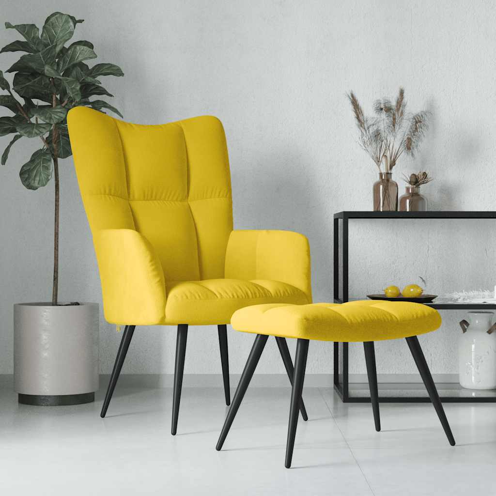 vidaXL Scaun de relaxare cu taburet, galben muștar, catifea vidaXL Scaun de relaxare cu taburet, galben muștar, catifea