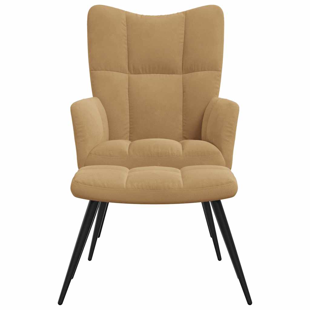 vidaXL Scaun de relaxare cu taburet, maro, catifea vidaXL Scaun de relaxare cu taburet, maro, catifea