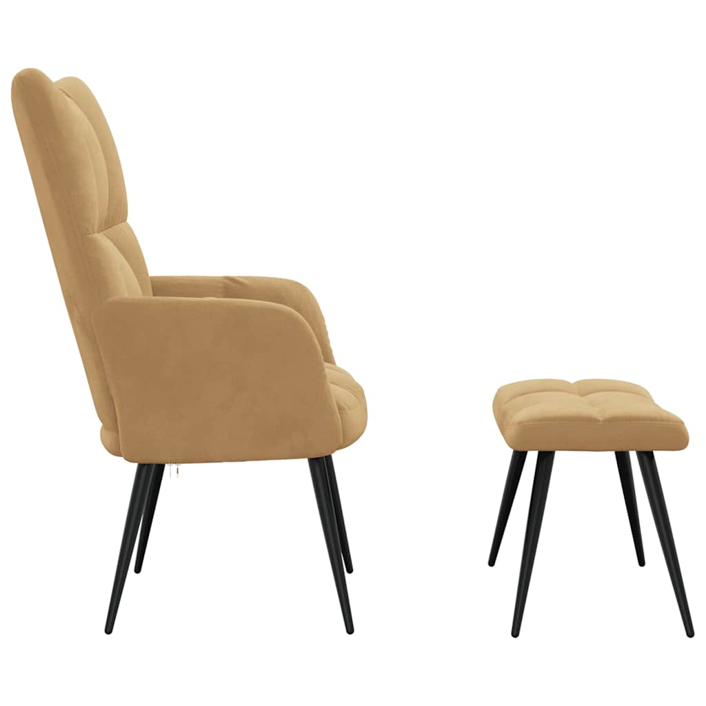vidaXL Scaun de relaxare cu taburet, maro, catifea vidaXL Scaun de relaxare cu taburet, maro, catifea