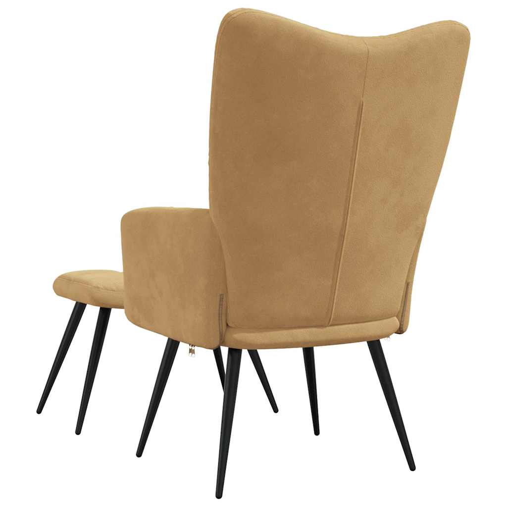 vidaXL Scaun de relaxare cu taburet, maro, catifea vidaXL Scaun de relaxare cu taburet, maro, catifea