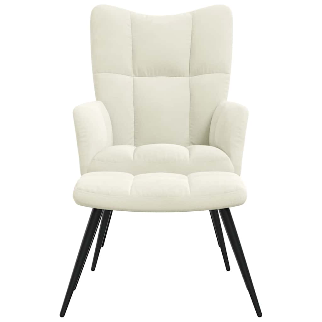 vidaXL Scaun de relaxare cu taburet, alb crem, catifea vidaXL Scaun de relaxare cu taburet, alb crem, catifea