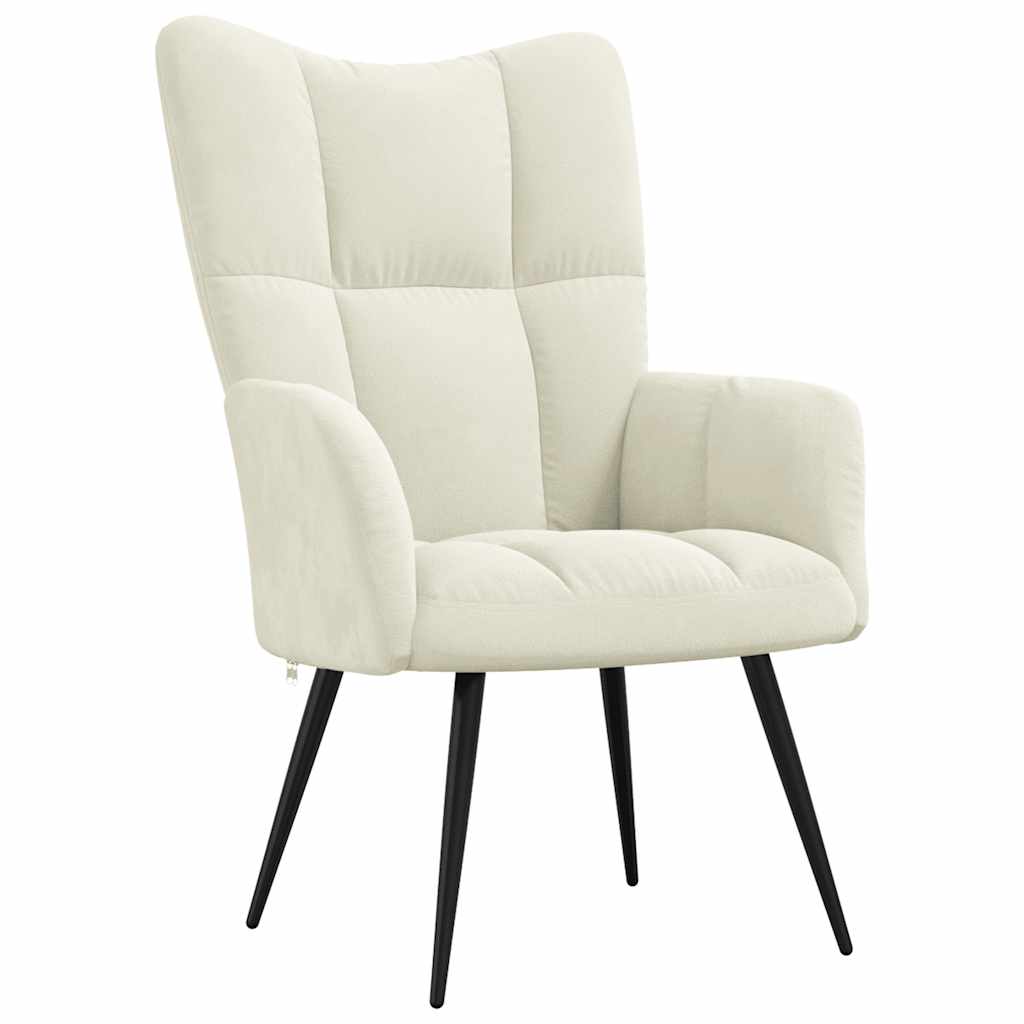 vidaXL Scaun de relaxare cu taburet, alb crem, catifea vidaXL Scaun de relaxare cu taburet, alb crem, catifea