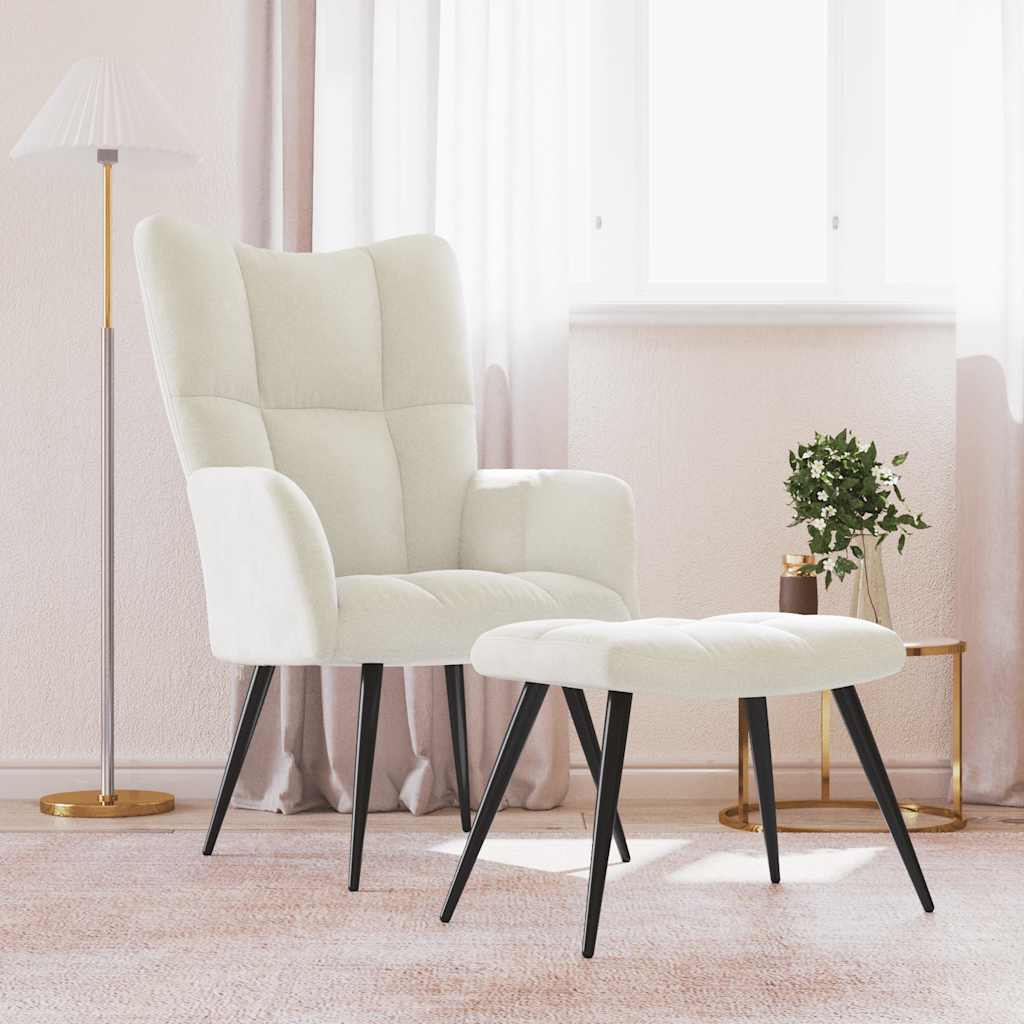 vidaXL Scaun de relaxare cu taburet, alb crem, catifea vidaXL Scaun de relaxare cu taburet, alb crem, catifea