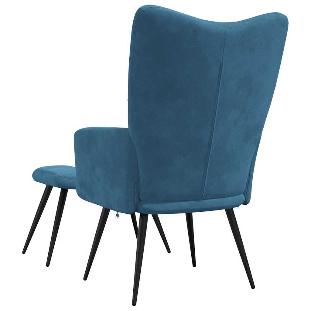 vidaXL Scaun de relaxare cu taburet, albastru, catifea vidaXL Scaun de relaxare cu taburet, albastru, catifea