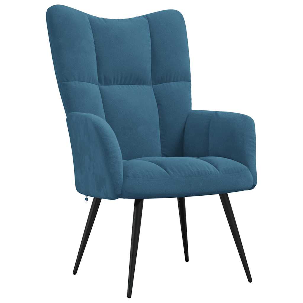 vidaXL Scaun de relaxare cu taburet, albastru, catifea vidaXL Scaun de relaxare cu taburet, albastru, catifea