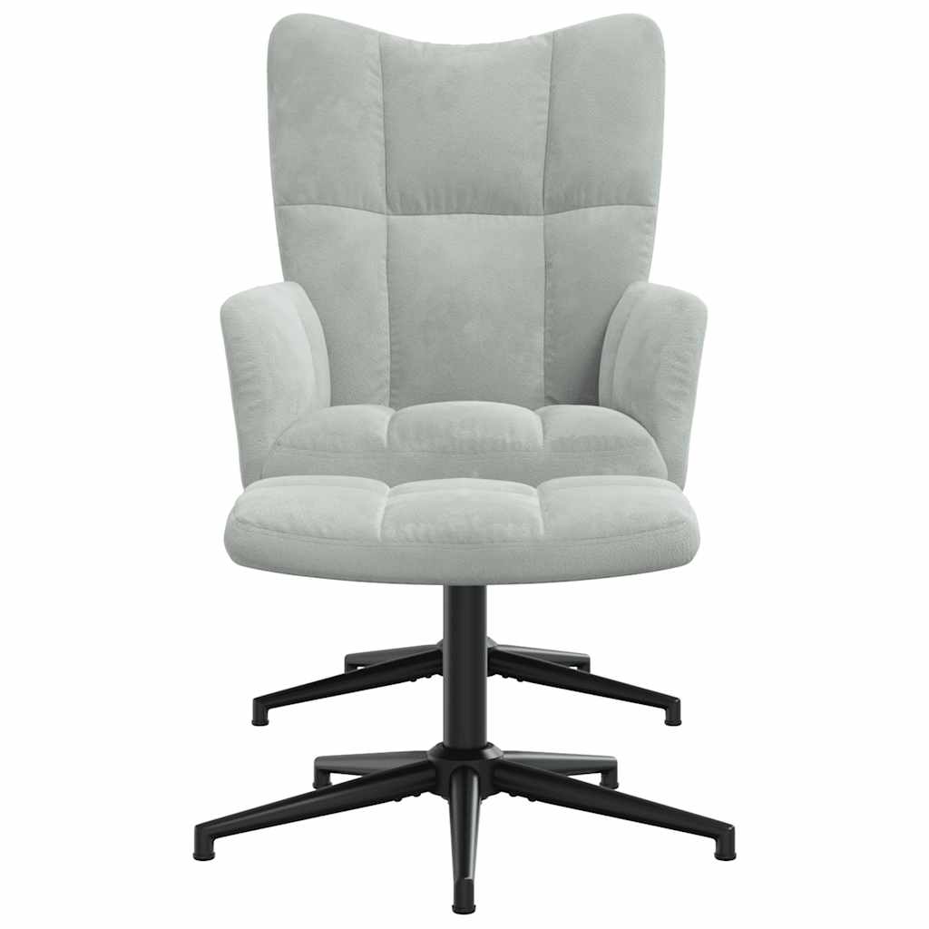 vidaXL Scaun de relaxare cu taburet, gri deschis, catifea vidaXL Scaun de relaxare cu taburet, gri deschis, catifea