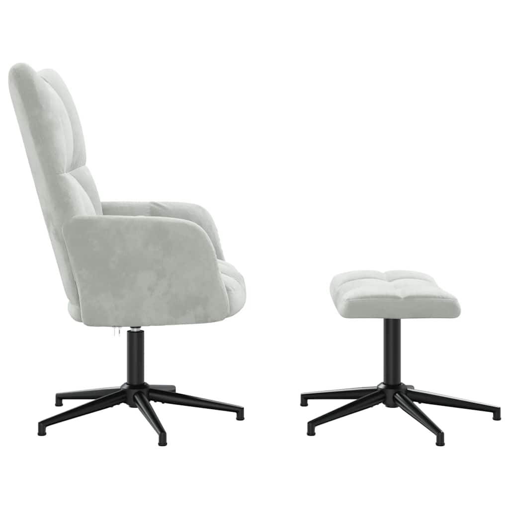 vidaXL Scaun de relaxare cu taburet, gri deschis, catifea vidaXL Scaun de relaxare cu taburet, gri deschis, catifea