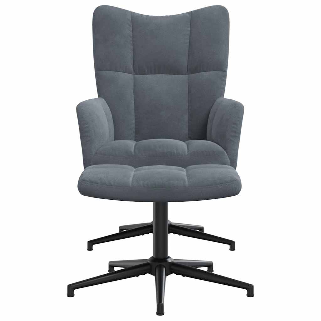 vidaXL Scaun de relaxare cu taburet, gri închis, catifea vidaXL Scaun de relaxare cu taburet, gri închis, catifea