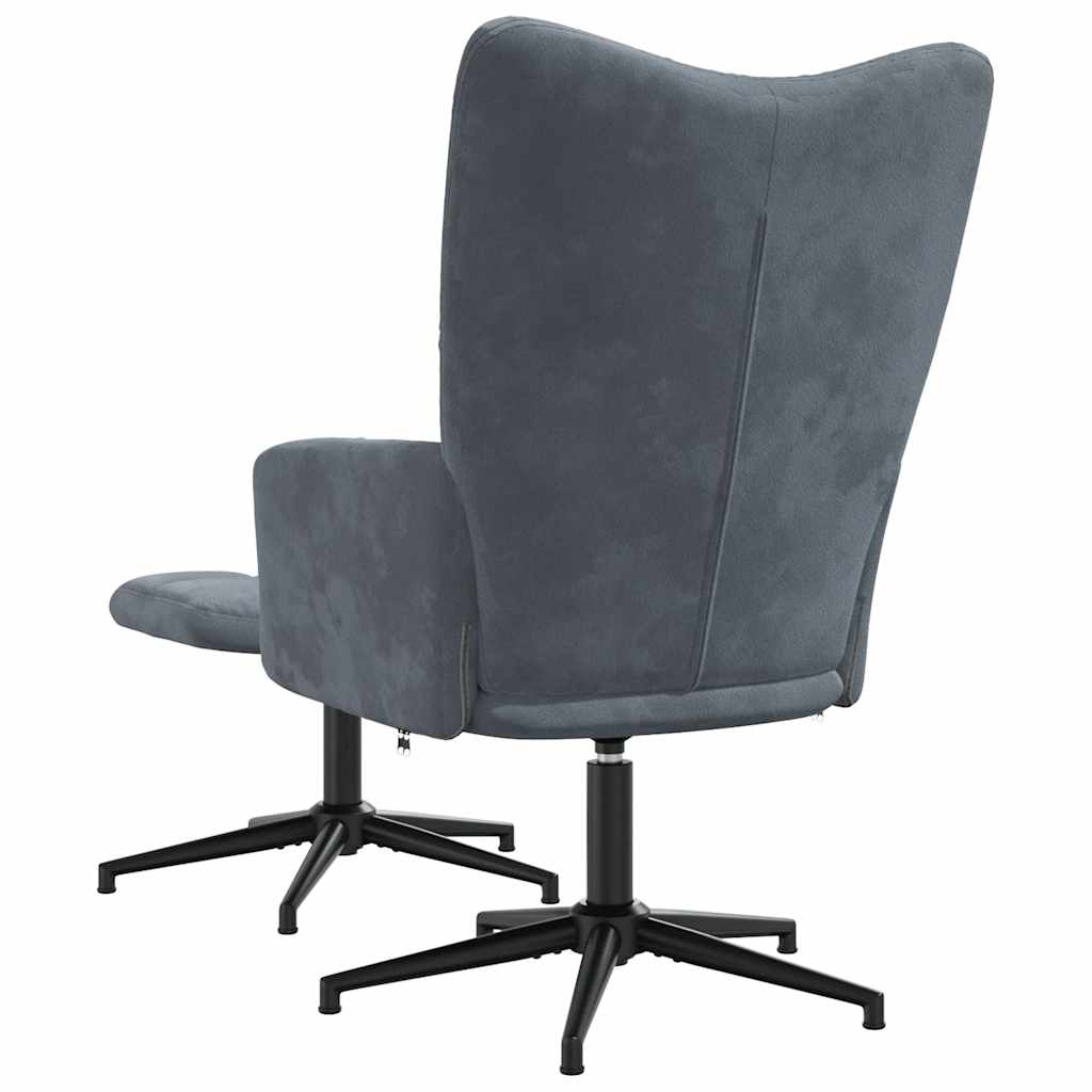 vidaXL Scaun de relaxare cu taburet, gri închis, catifea vidaXL Scaun de relaxare cu taburet, gri închis, catifea