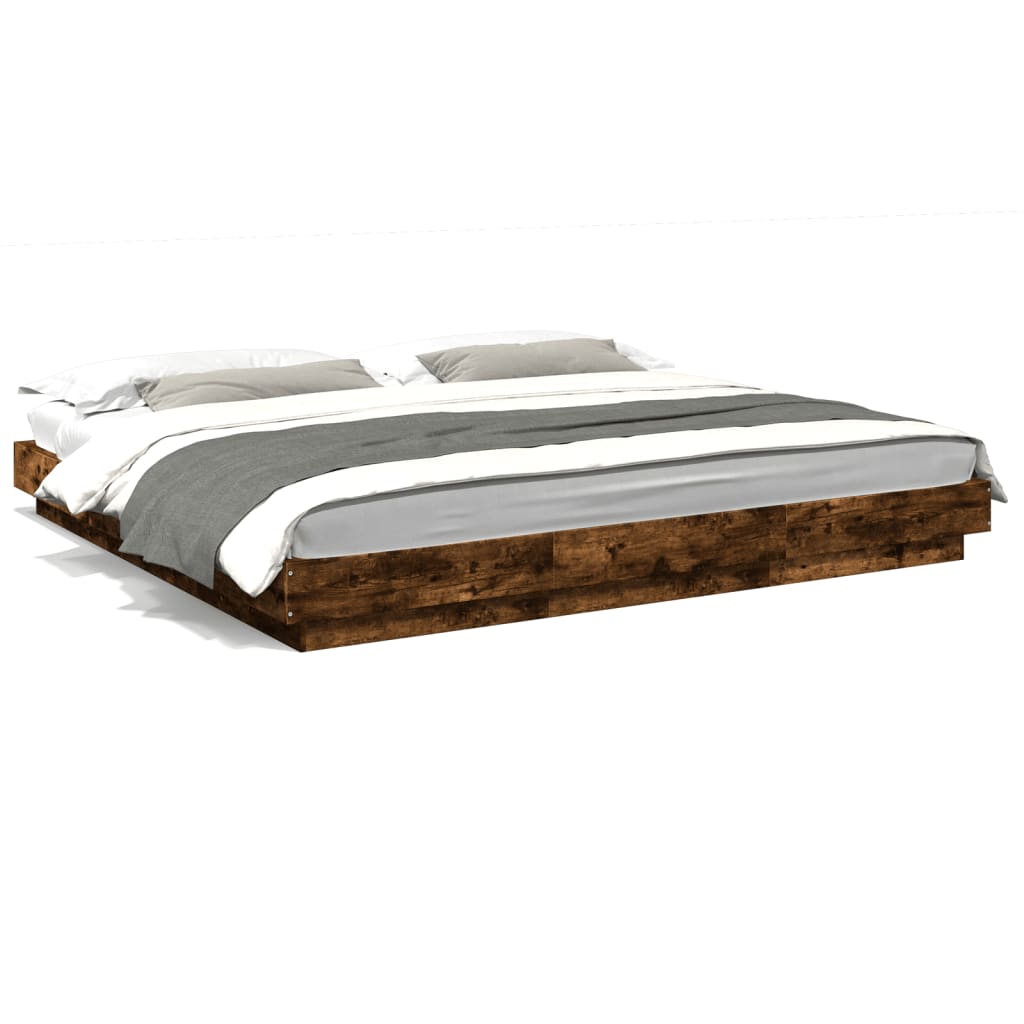 vidaXL Cadru de pat cu LED stejar fumuriu 200x200cm lemn prelucrat