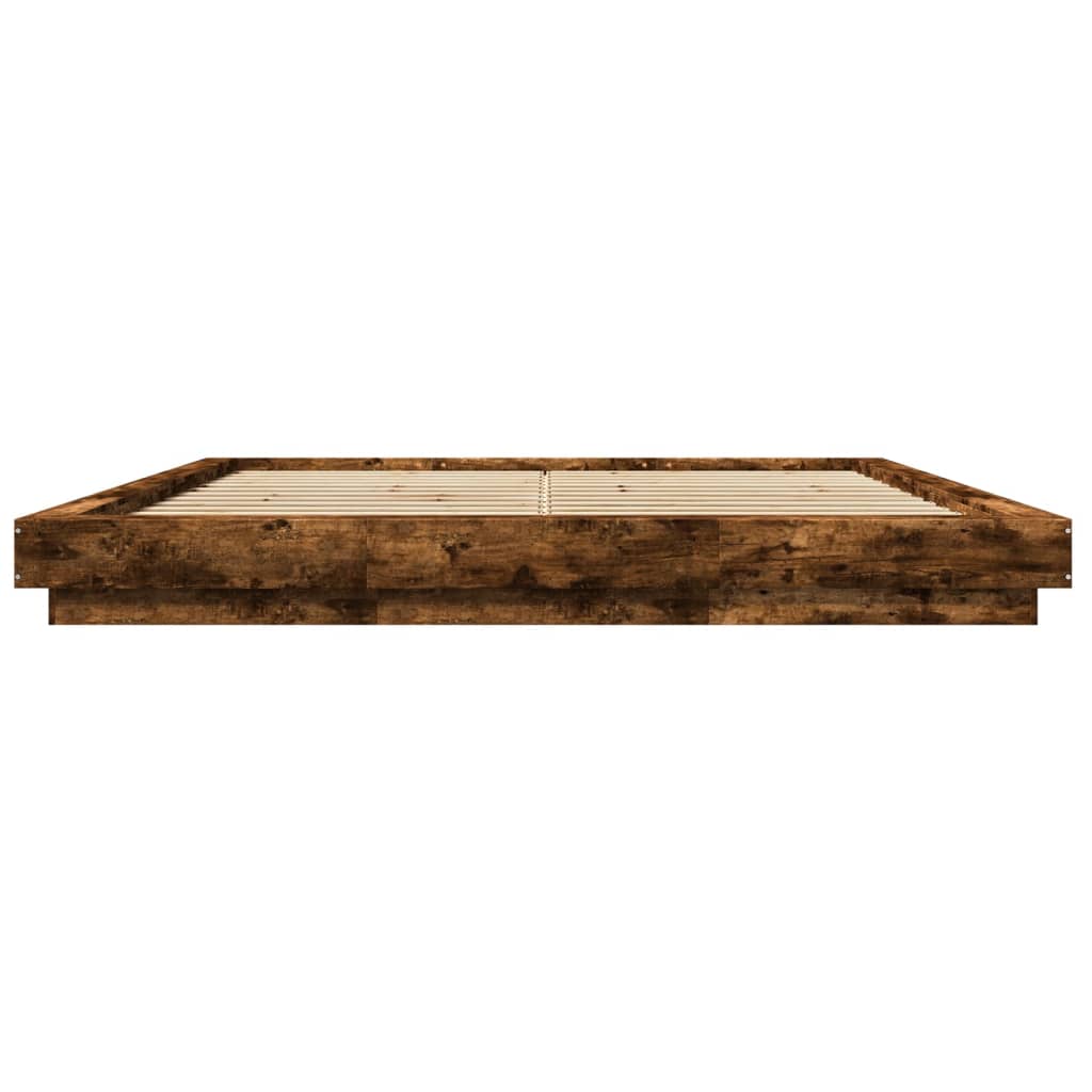vidaXL Cadru de pat cu LED stejar fumuriu 200x200cm lemn prelucrat