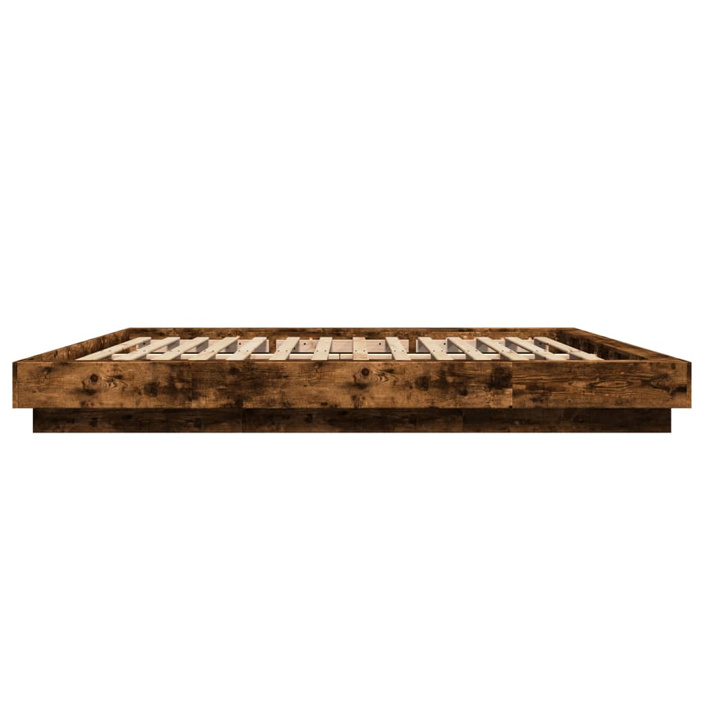 vidaXL Cadru de pat cu LED stejar fumuriu 200x200cm lemn prelucrat