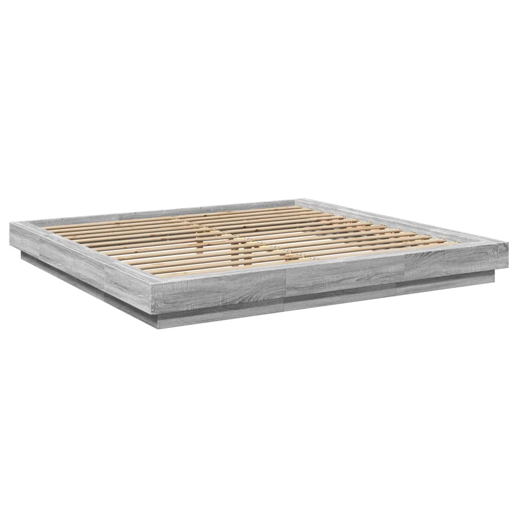 vidaXL Cadru de pat cu lumini LED gri sonoma 200x200 cm lemn prelucrat vidaXL Cadru de pat cu lumini LED gri sonoma 200x200 cm lemn prelucrat