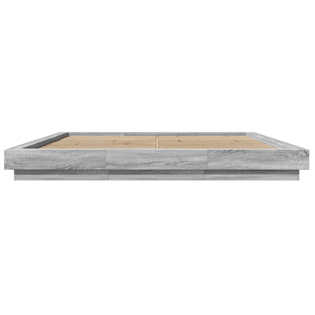 vidaXL Cadru de pat cu lumini LED gri sonoma 200x200 cm lemn prelucrat vidaXL Cadru de pat cu lumini LED gri sonoma 200x200 cm lemn prelucrat