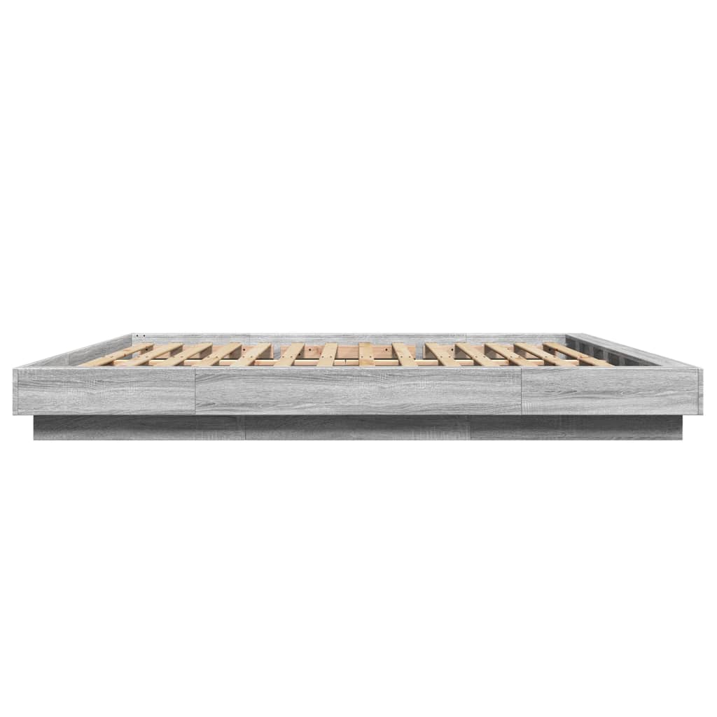 vidaXL Cadru de pat cu lumini LED gri sonoma 200x200 cm lemn prelucrat vidaXL Cadru de pat cu lumini LED gri sonoma 200x200 cm lemn prelucrat